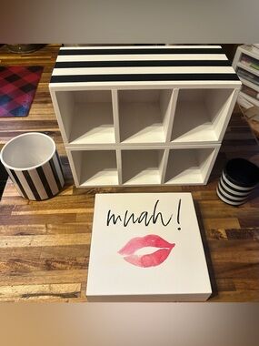 Hobby Lobby White and Black Striped Cubby Organizers & Decor